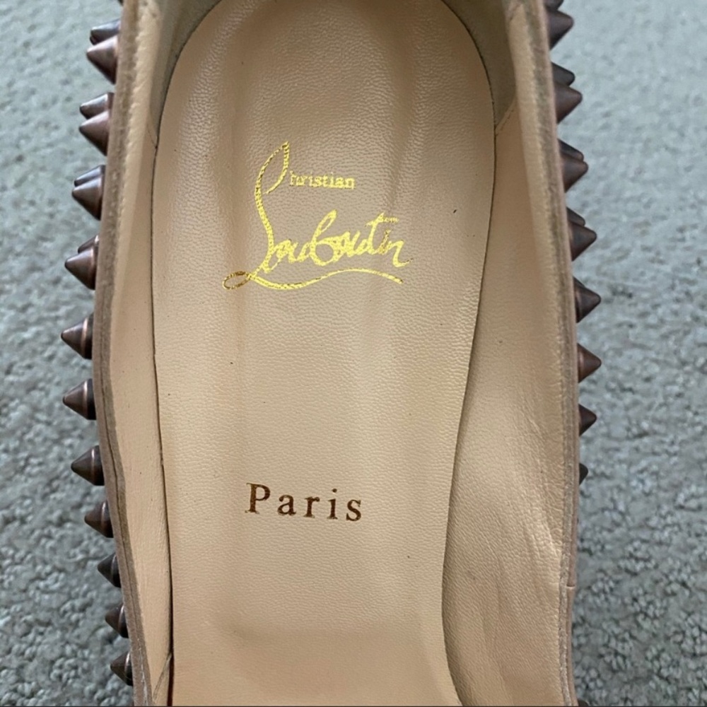 SOLD Spiked Louboutin nude peep toe pumps - Picture 2 of 4